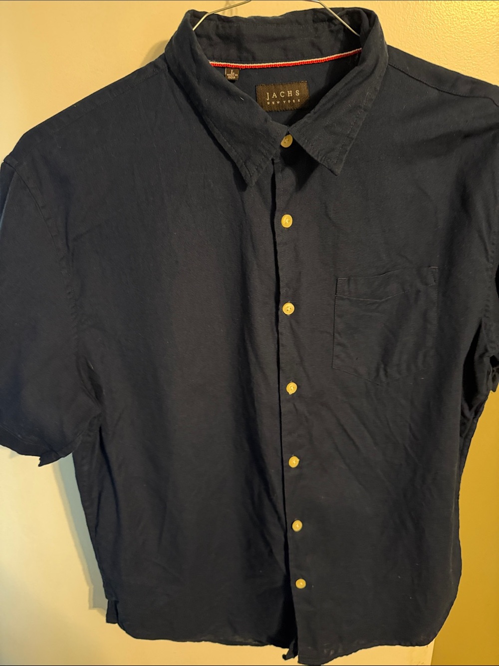 Jachs Navy Short Sleeve Button-Down Shirt with Chest Pocket